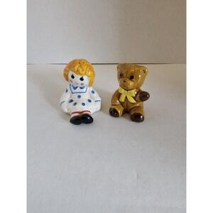 Vintage Avon Raggedy Ann Teddy Bear Salt & Pepper Shakers Ceramic Set